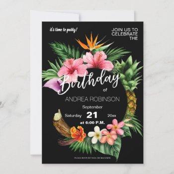 Small Tropical Hawaiian Floral Birthday Party - Black Front View
