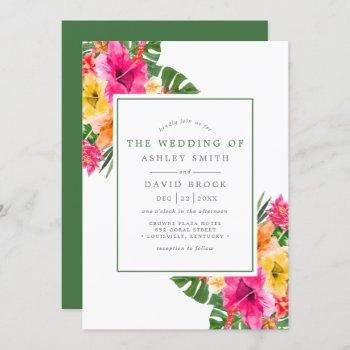 Small Tropical Hibiscus Floral Palm Leaves Wedding Front View