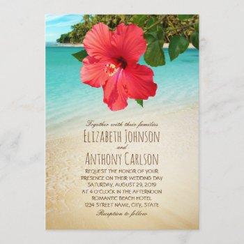 tropical hibiscus hawaiian beach themed wedding invitation