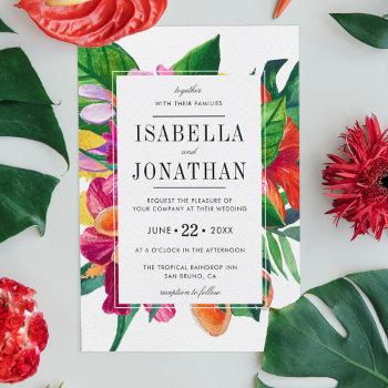 tropical hibiscus, plumeria & palm | wedding invitation