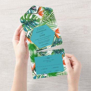 Small Tropical Leaf Bird Of Paradise Beach Wedding Rsvp All In One Front View