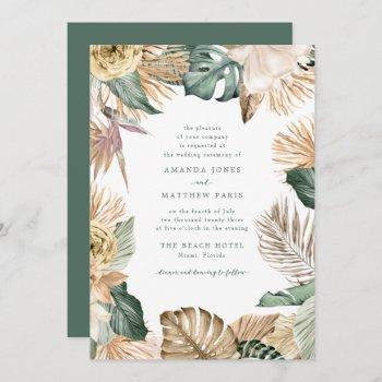 Small Tropical Leaf Love And The Beach Wedding Invite Front View