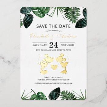 tropical mickey & minnie save the date foil invitation