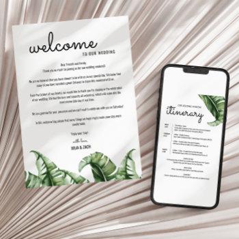 Small Tropical Modern Wedding Welcome Letter & Itinerary Front View
