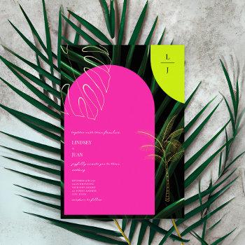 Small Tropical Monogram Neon Arches Palm Tree Wedding Foil Front View