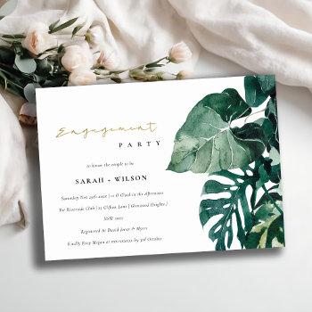 tropical monstera foliage green engagement invite