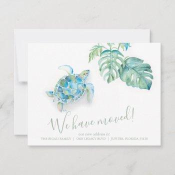 Small Tropical Moving Announcement Watercolor Sea Turtle Front View