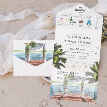 tropical ocean beach | illustrated wedding all in one invitation