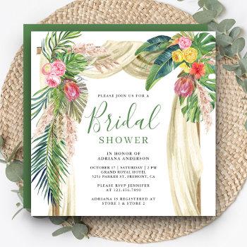 tropical palm beach boho pampas arch bridal shower invitation