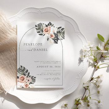 tropical palm leaf  boho wedding floral  invitation