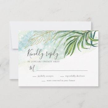 Small Tropical Palm Leaves Greenery Foliage Wedding Rsvp Front View