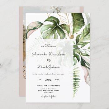tropical palm leaves summer modern wedding invitation