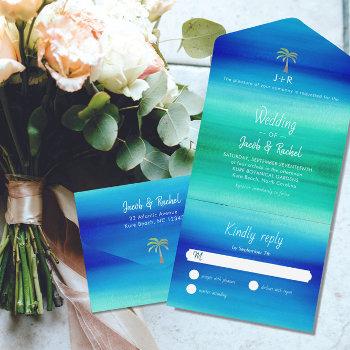 Small Tropical Palm Neon Blue Green Beach Ocean Wedding All In One Front View