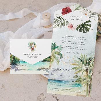 tropical palm tree beach wedding all in one invitation