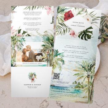 tropical palm tree beach wedding tri-fold invitation