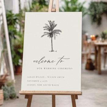 Small Tropical Palm Tree Black Sketch Wedding Welcome Foam Board Front View