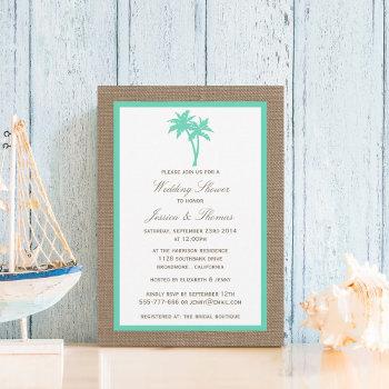 tropical palm tree burlap beach wedding shower invitation