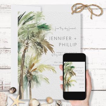 tropical palm trees modern wedding invitation