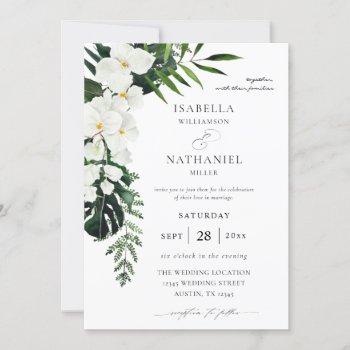tropical palm & white floral wedding 2 invitation
