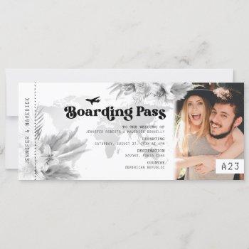 tropical pampas boarding pass wedding invitation