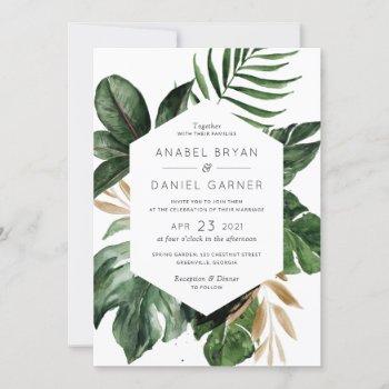 Small Tropical Philodendron Palm Leaves Modern Wedding Front View