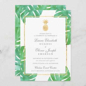 tropical pineapple gold wedding invitations