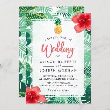 tropical pineapple hawaiian hibiscus wedding invitation