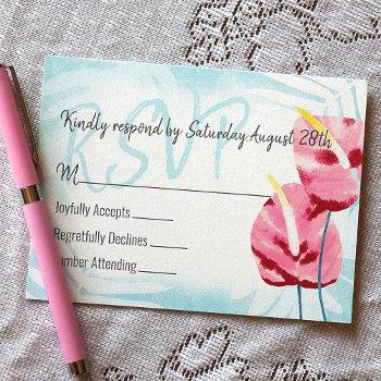 Small Tropical Pink Turquoise Wedding Rsvp Advice Card Front View