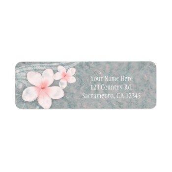 Small Tropical Plumeria Flower Grey Pink Summer Party Label Front View