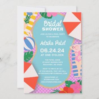 tropical pool party boho bridal shower invitation
