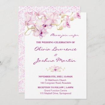 tropical purple orchid wedding invitation
