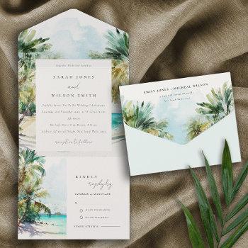 Small Tropical Sand Beach Watercolor Palm Trees Wedding All In One Front View