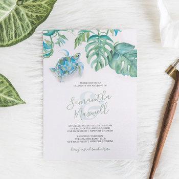 tropical sea turtle watercolor wedding invitation