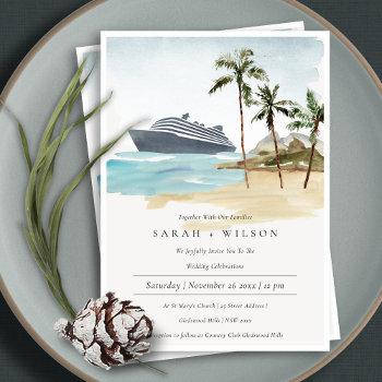 Small Tropical Seascape Beach Cruise Palm Wedding Invite Front View