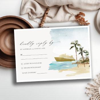 Small Tropical Seascape Beach Cruise Palm Wedding Rsvp Enclosure Card Front View