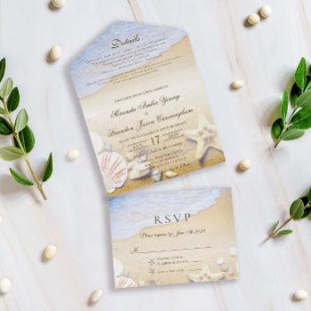 tropical starfish and shells summer beach wedding all in one invitation