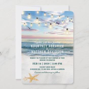 tropical starfish couple pineapple beach wedding invitation