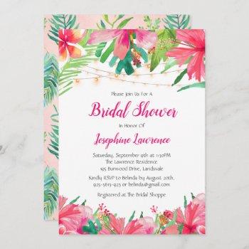 tropical string lights floral bridal shower invitation