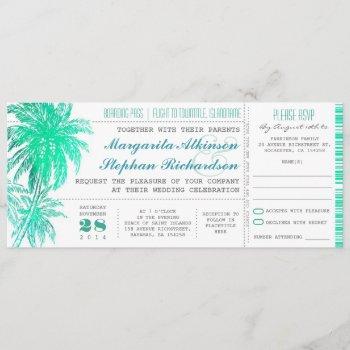 tropical teal beach wedding tickets -boarding pass invitation