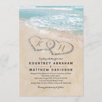 tropical vintage beach heart shore wedding invitation