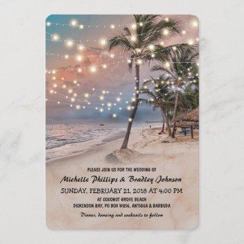 tropical vintage beach lights wedding invitation