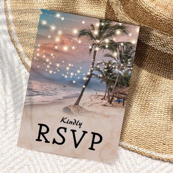 Small Tropical Vintage Beach Lights Wedding Rsvp  Post Front View