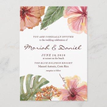 tropical watercolor destination wedding invitation