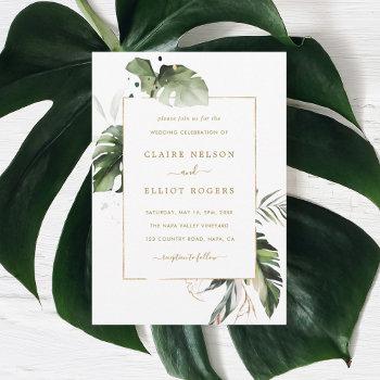 Small Tropical Watercolor Foliage Gold Wedding Front View
