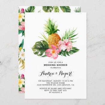 tropical watercolor pineapple wedding shower invitation