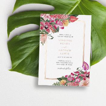 tropical wedding foil invitation