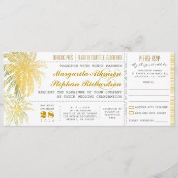 Small Tropical Yellow Beach Wedding Ticket-boarding Pass Front View