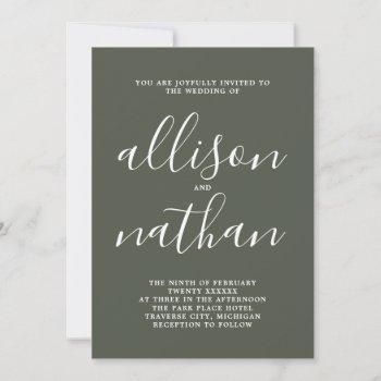 true simplicity camo green minimalist wedding invitation