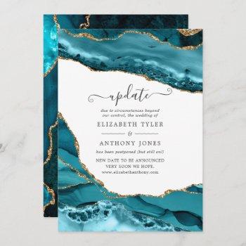 turquoise and gold agate wedding update invitation