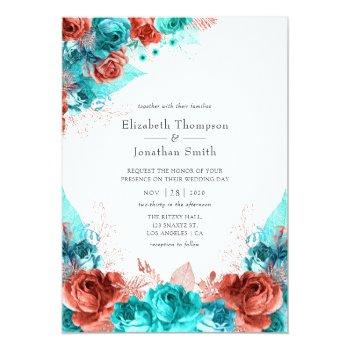 Small Turquoise And Living Coral Rustic Floral Wedding Front View